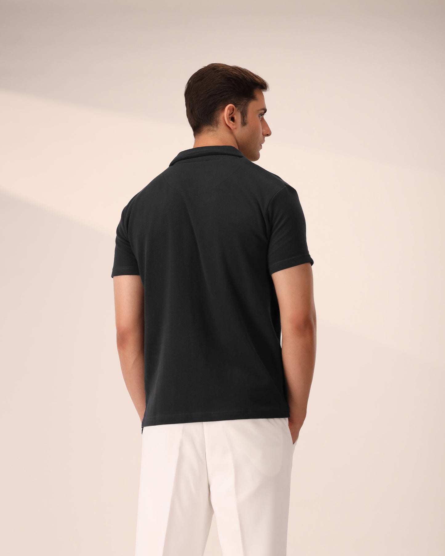 BLACK WAFFLE KNIT CUBAN SHIRT