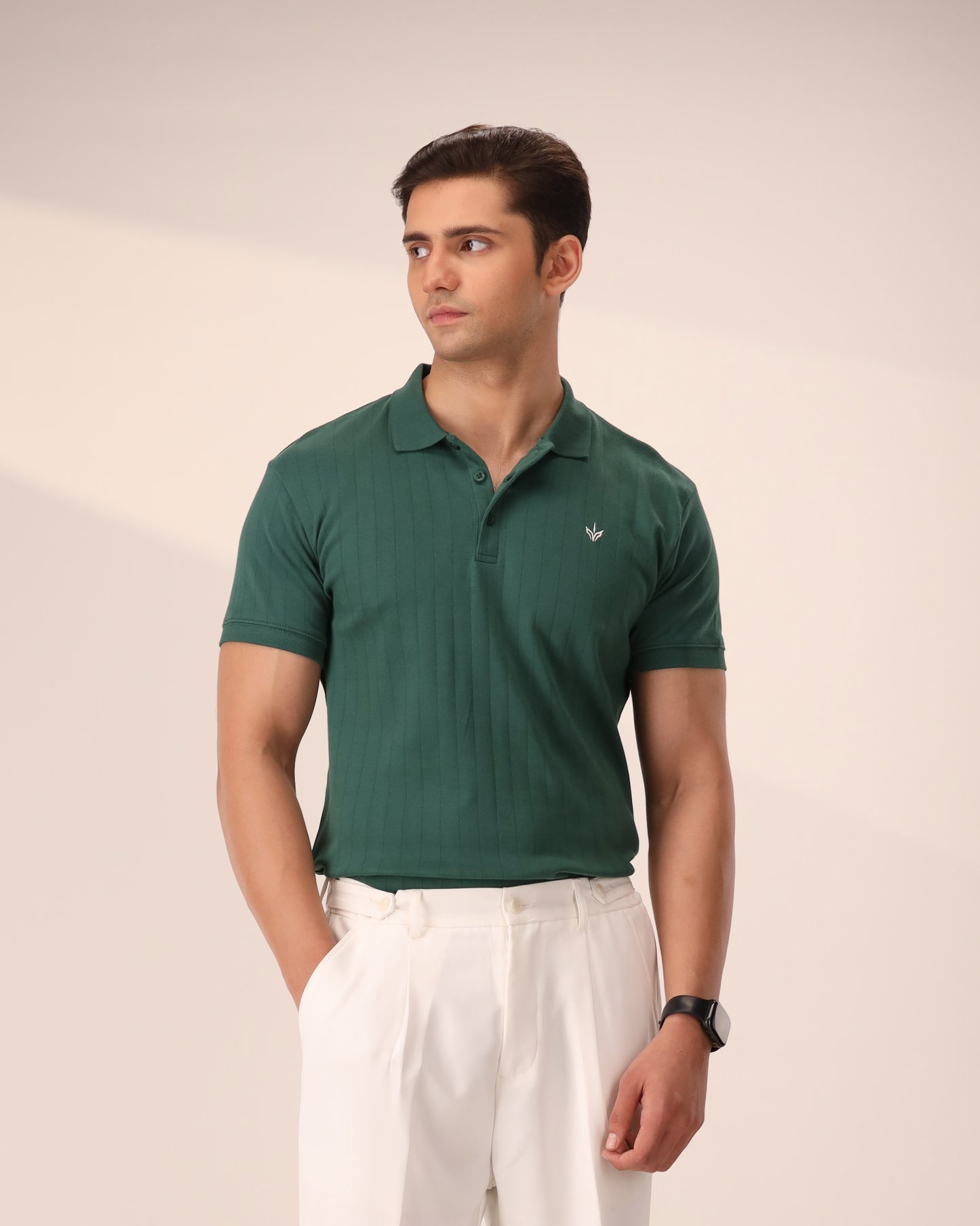 FOREST GREEN DROP NEEDLE POLO