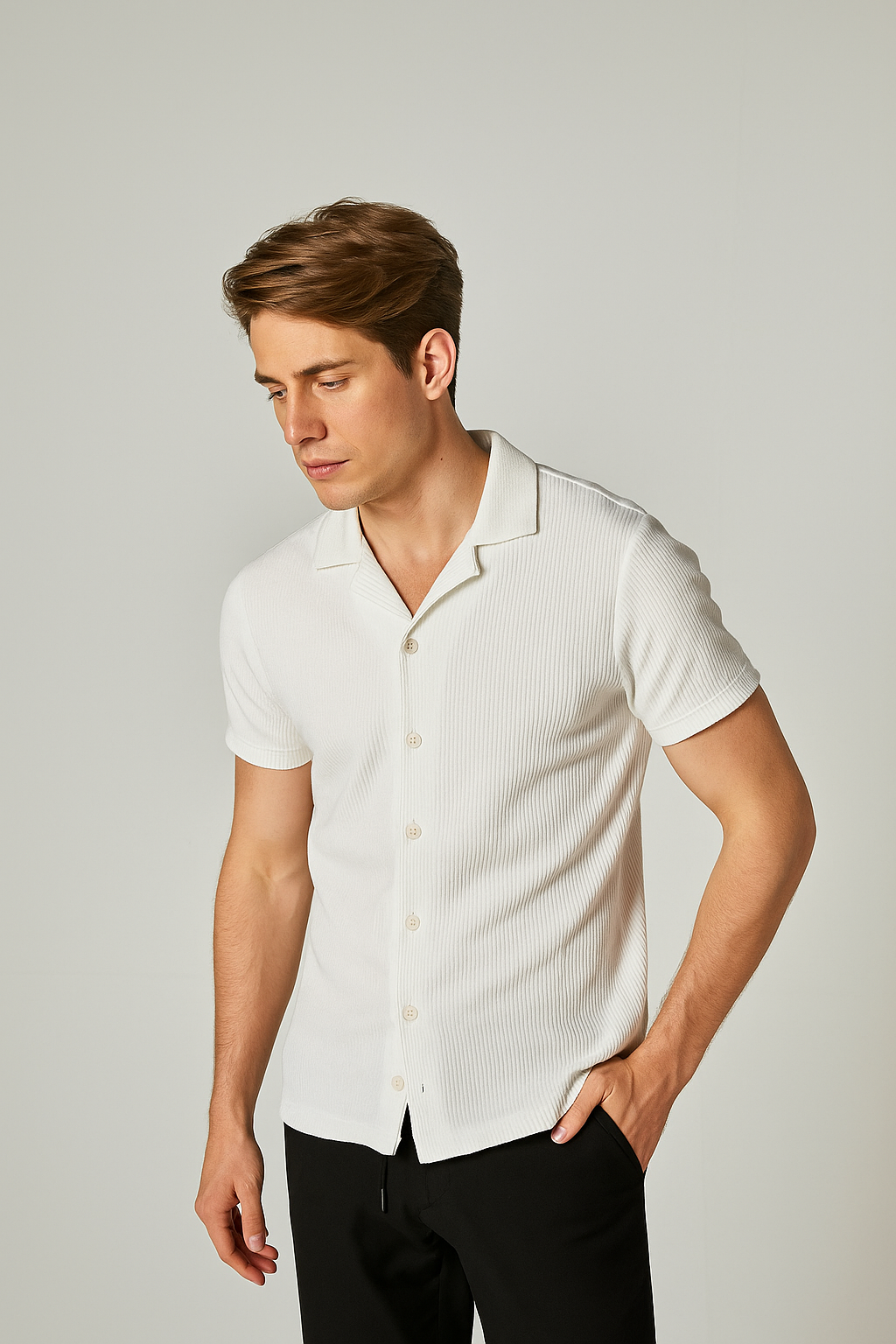 OFF-WHITE WAFFLE KNIT CUBAN SHIRT