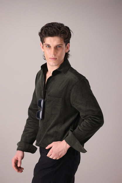 DARK GREEN CORDUROY SHIRT