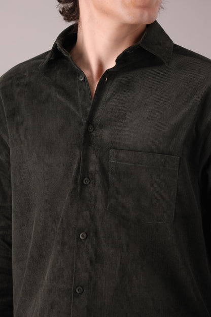 DARK GREEN CORDUROY SHIRT