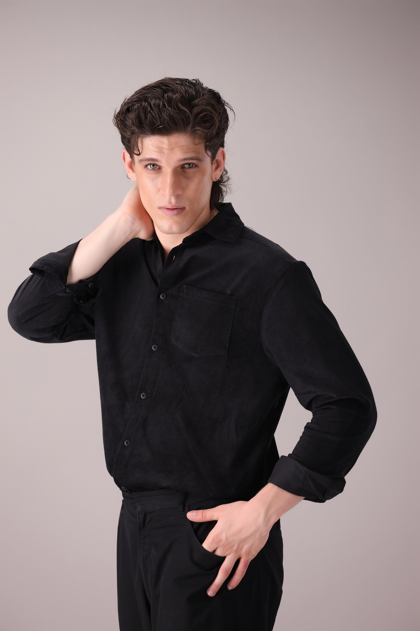 BLACK CORDUROY SHIRT