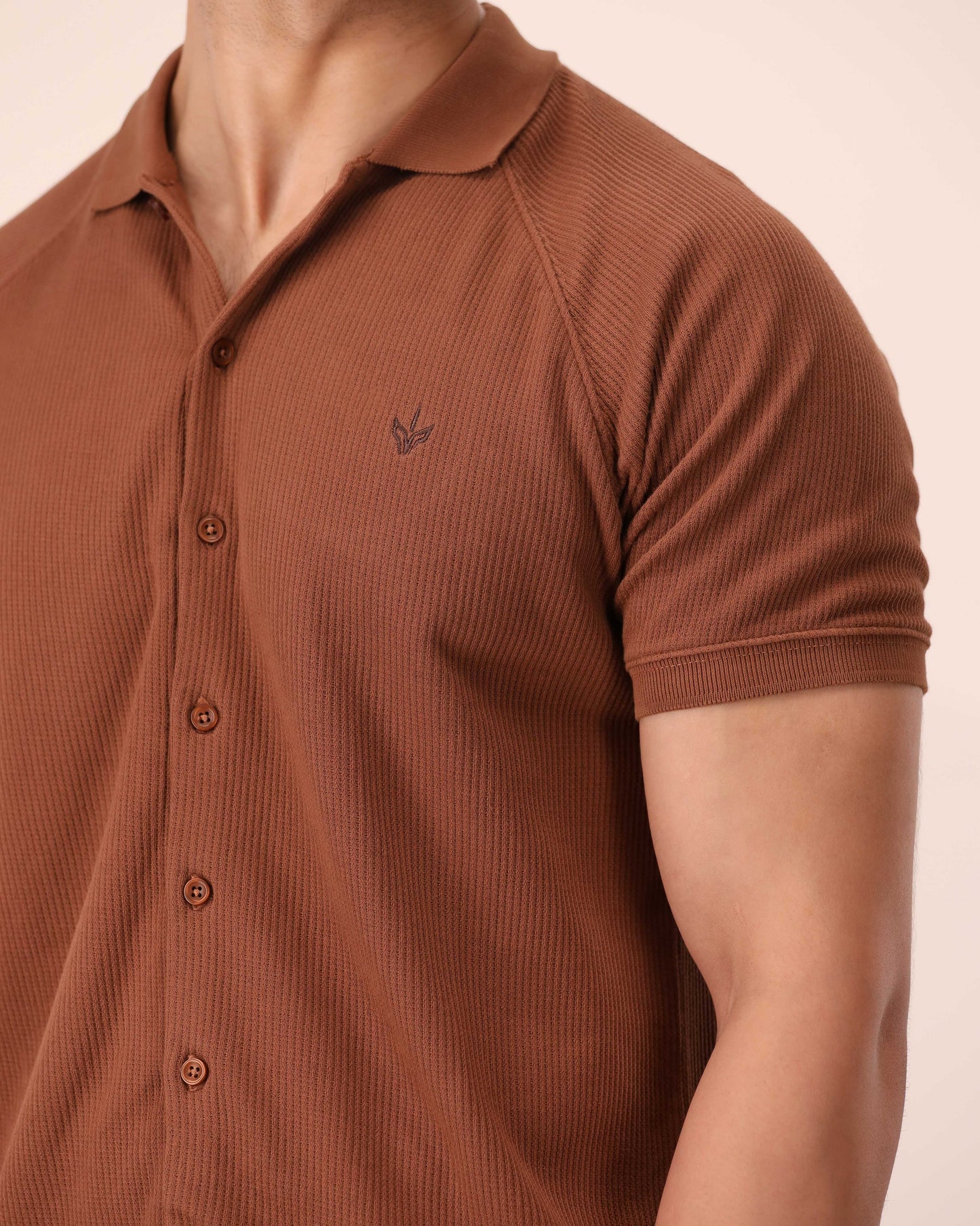 ALMOND BROWN OTTOMAN KNITTED SHIRT