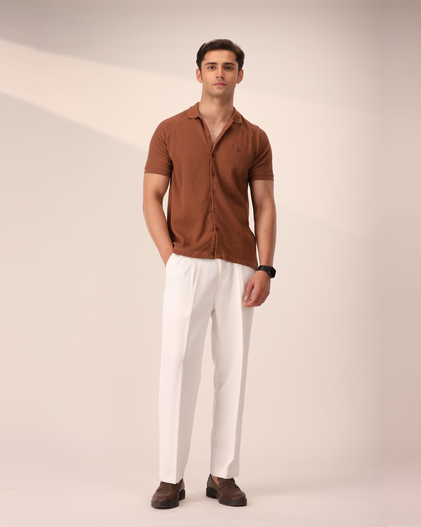 ALMOND BROWN OTTOMAN KNITTED SHIRT