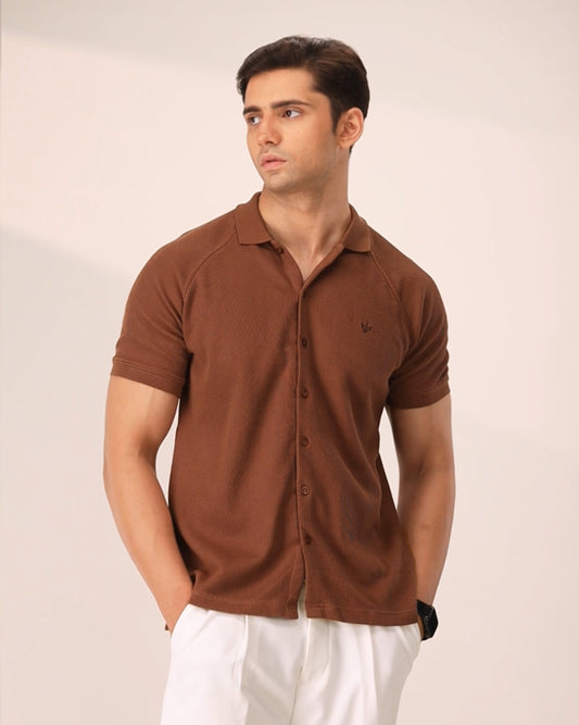 ALMOND BROWN OTTOMAN KNITTED SHIRT
