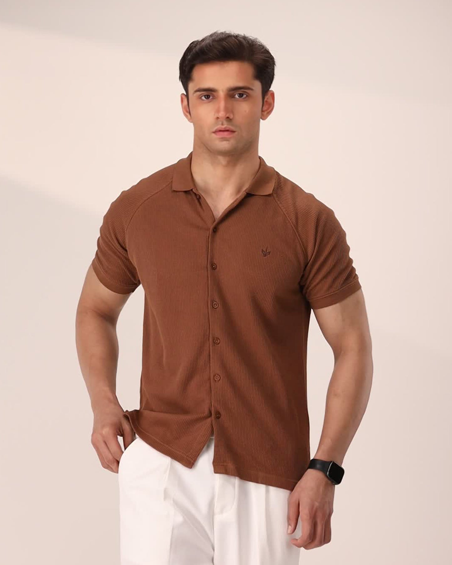 ALMOND BROWN OTTOMAN KNITTED SHIRT