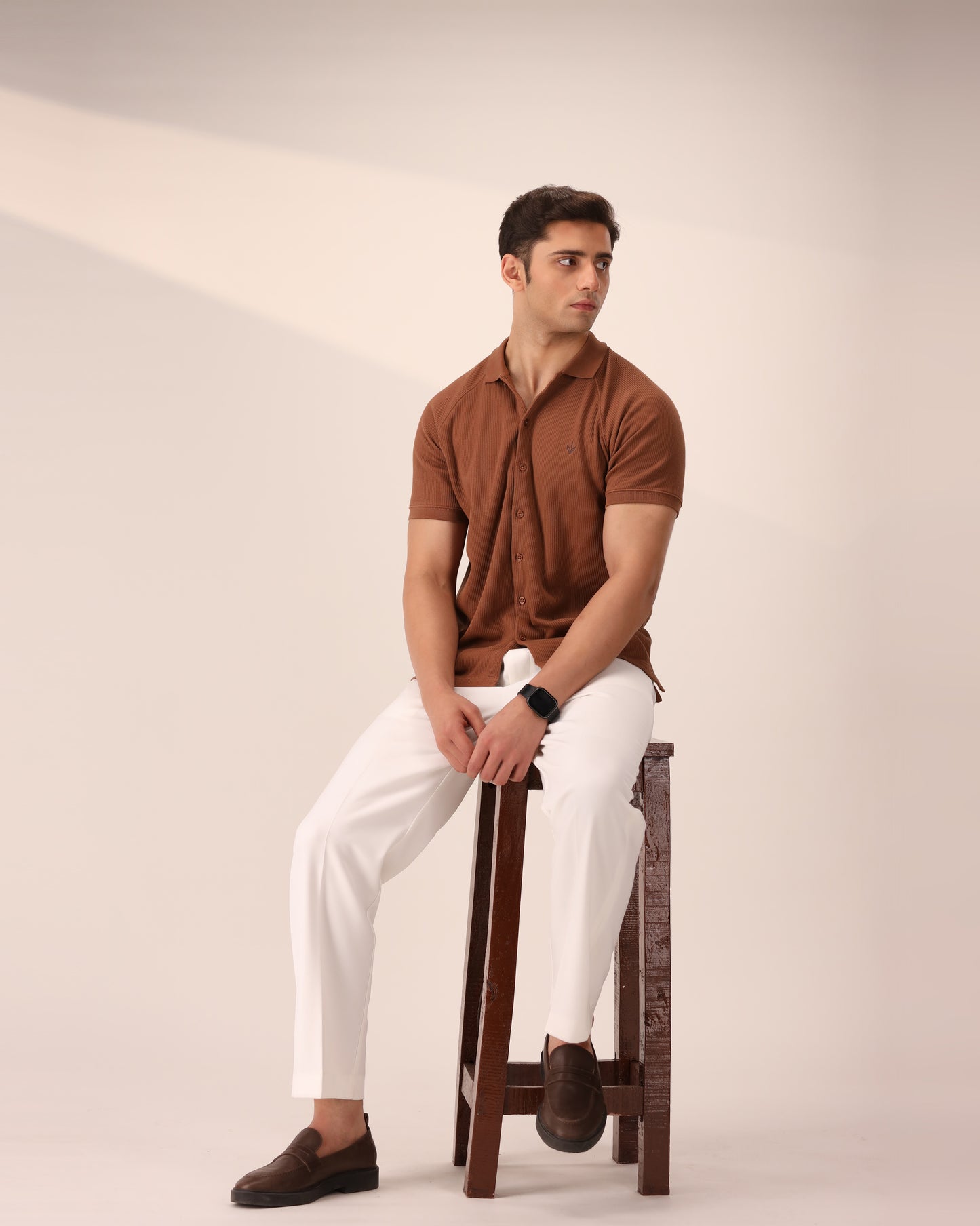 ALMOND BROWN OTTOMAN KNITTED SHIRT
