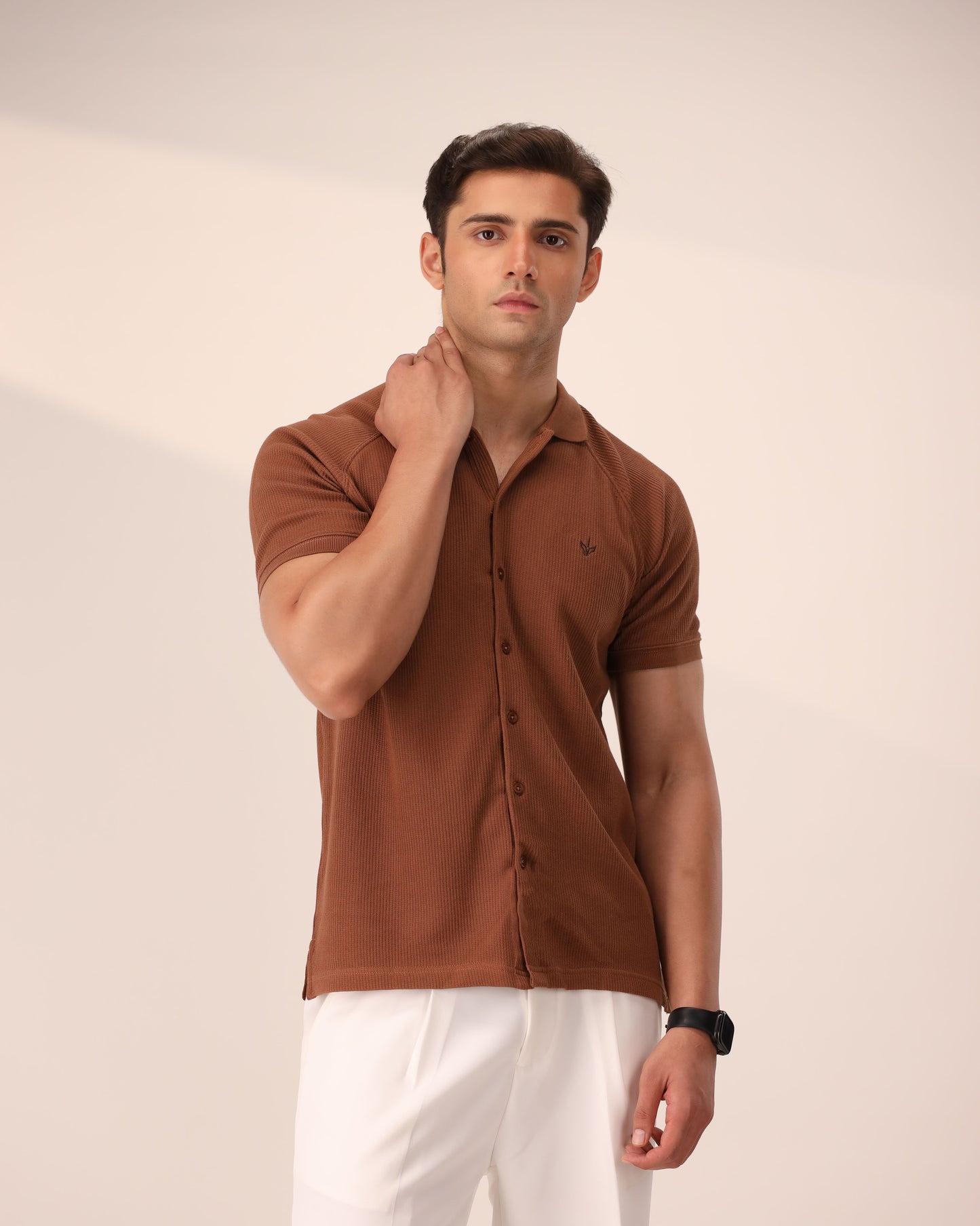 ALMOND BROWN OTTOMAN KNITTED SHIRT