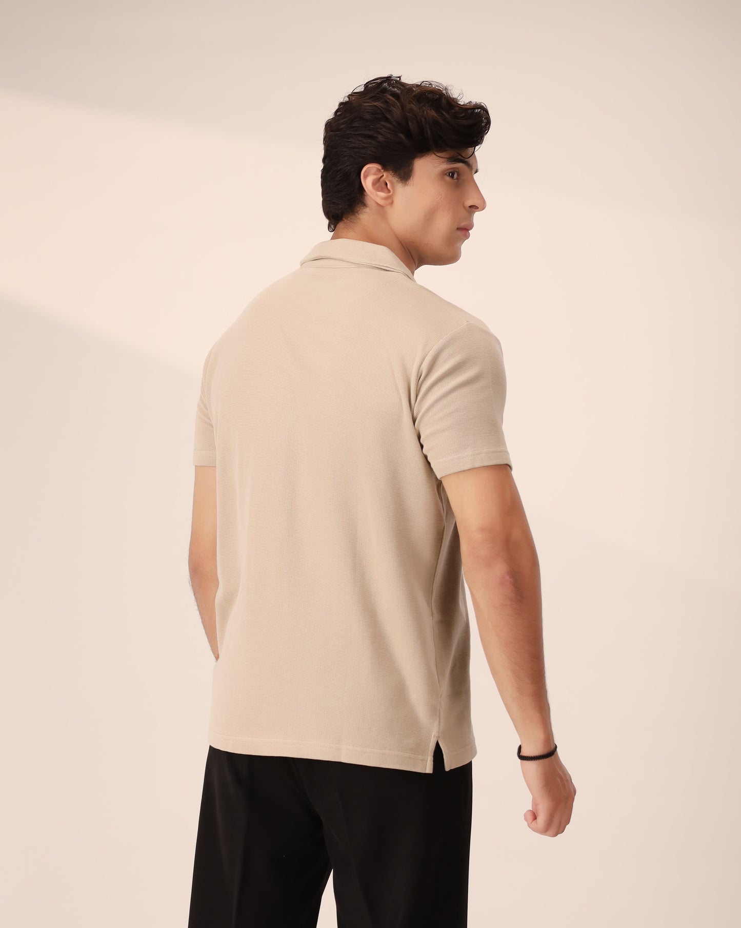 BEIGE WAFFLE KNIT CUBAN SHIRT