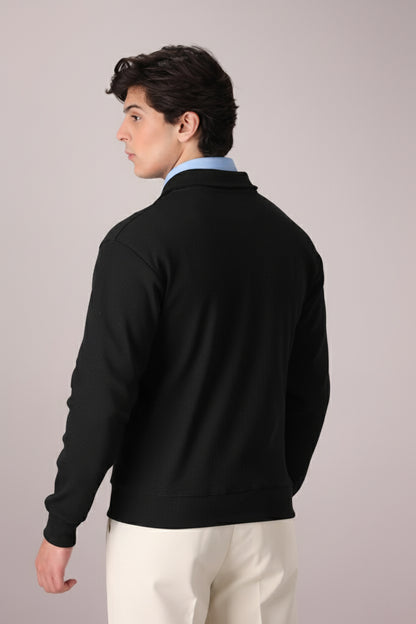 BLACK RIB KNITTED FULL ZIPPER