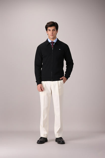 BLACK RIB KNITTED FULL ZIPPER