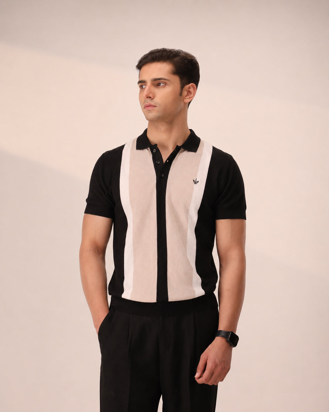 BLACK STRIPED KNIT POLO