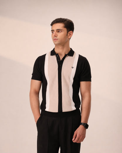 BLACK STRIPED KNIT POLO