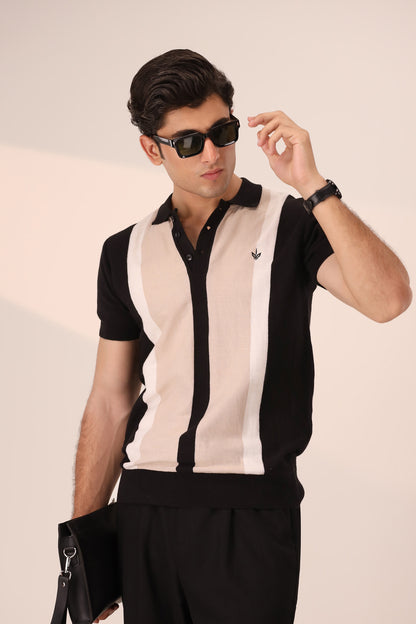 BLACK STRIPED KNIT POLO