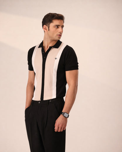 BLACK STRIPED KNIT POLO