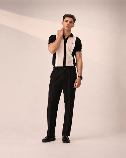 BLACK STRIPED KNIT POLO