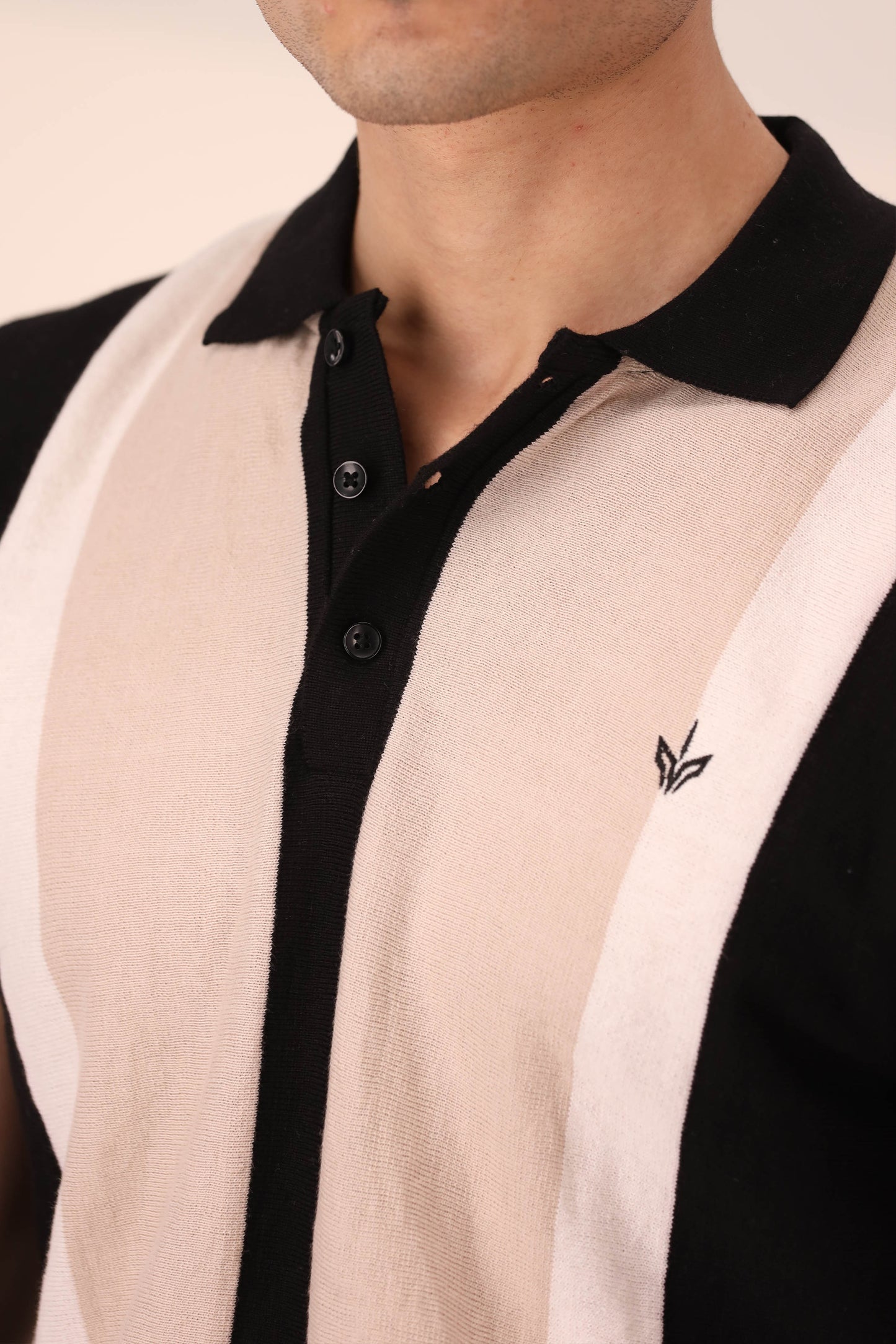 BLACK STRIPED KNIT POLO