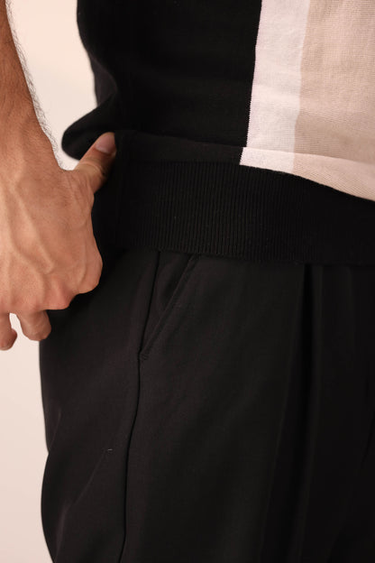 BLACK STRIPED KNIT POLO