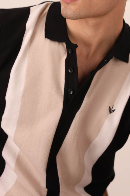 BLACK STRIPED KNIT POLO