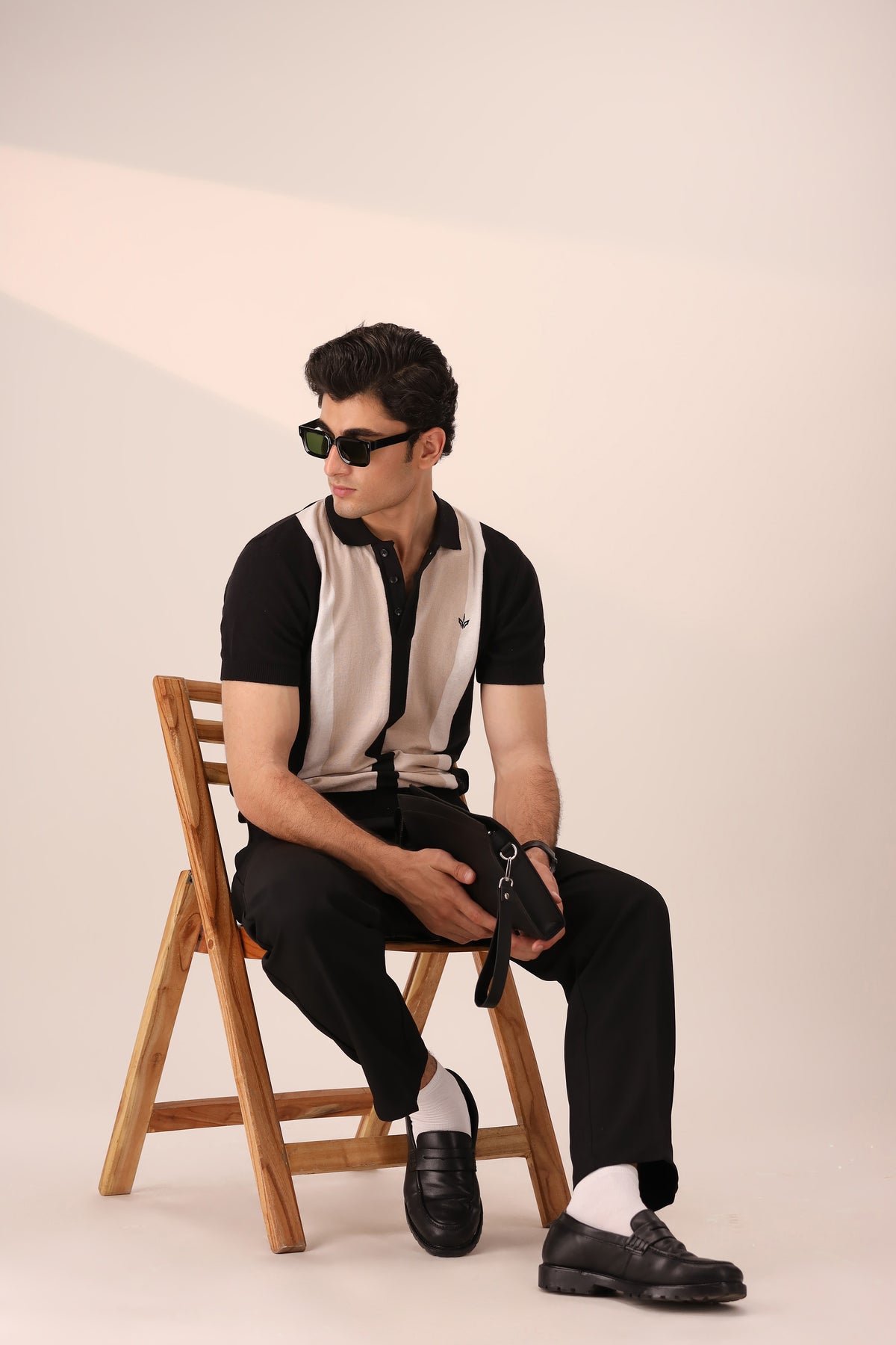 BLACK STRIPED KNIT POLO