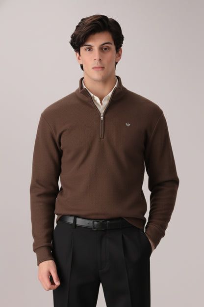 CHOCOLATE RIB KNITTED QUARTER ZIPPER