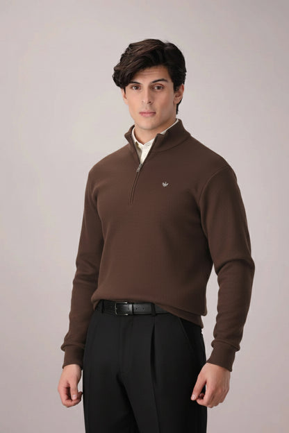 CHOCOLATE RIB KNITTED QUARTER ZIPPER