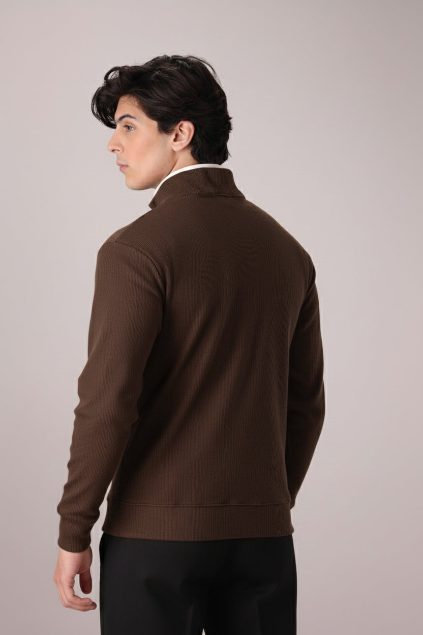 CHOCOLATE RIB KNITTED QUARTER ZIPPER