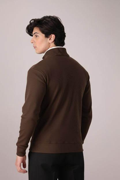 CHOCOLATE RIB KNITTED QUARTER ZIPPER