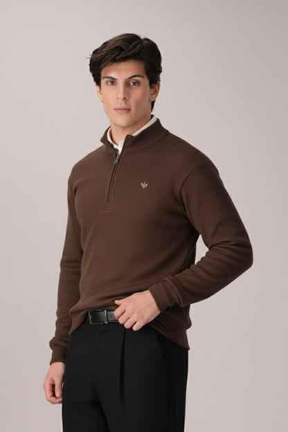 CHOCOLATE RIB KNITTED QUARTER ZIPPER