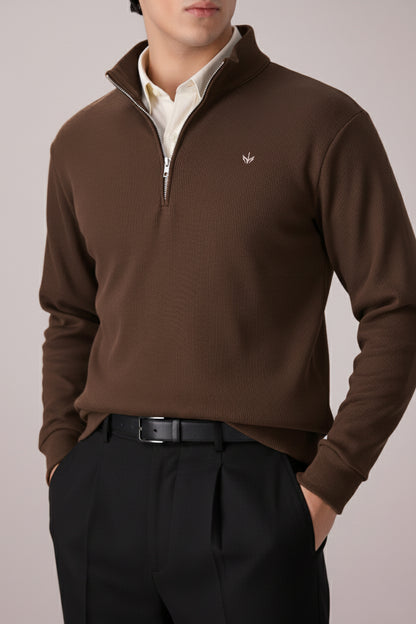 CHOCOLATE RIB KNITTED QUARTER ZIPPER
