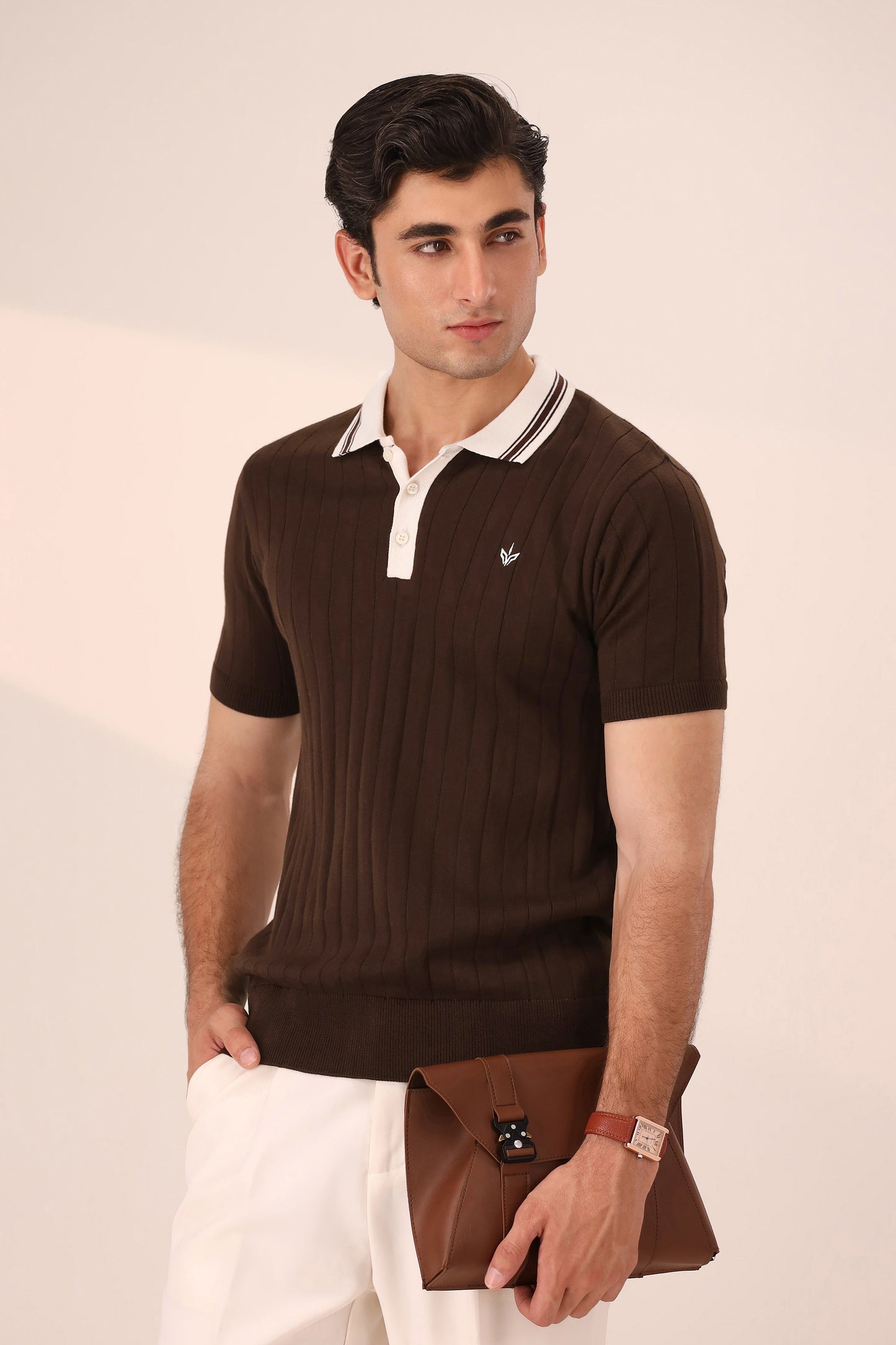 CHOCOLATE KNITTED SAILOR POLO