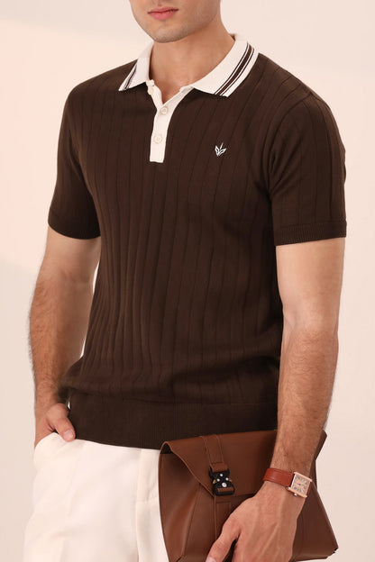 CHOCOLATE KNITTED SAILOR POLO