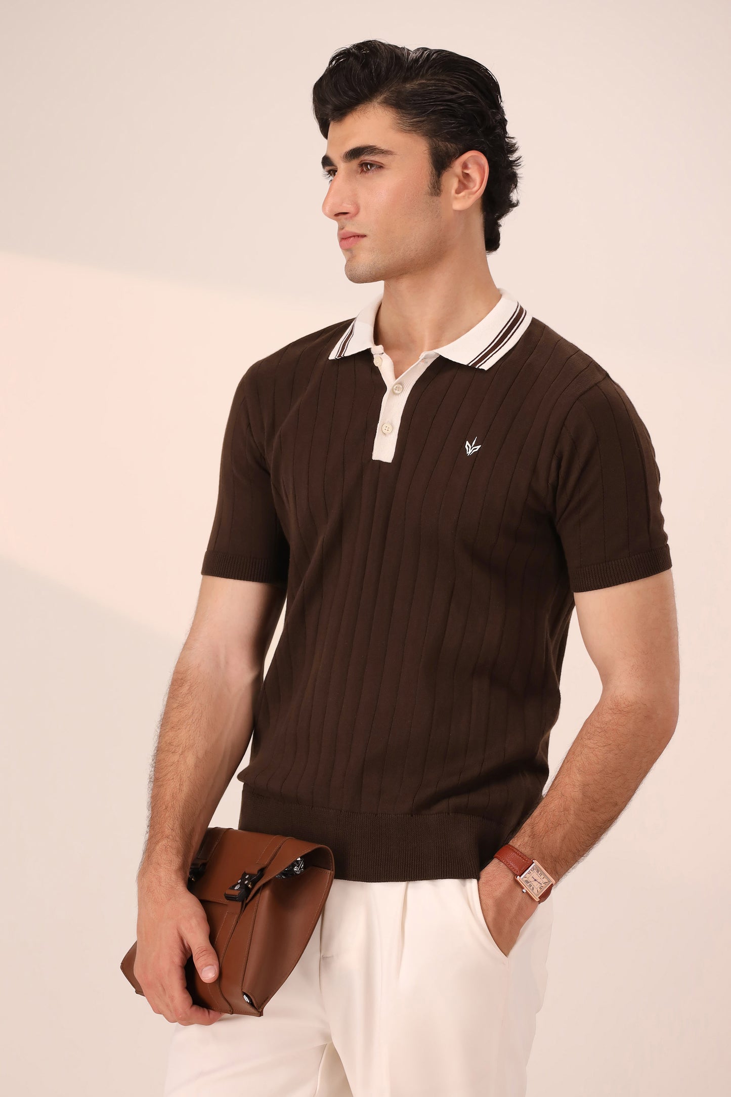 CHOCOLATE KNITTED SAILOR POLO
