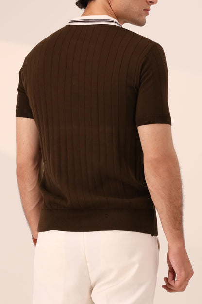 CHOCOLATE KNITTED SAILOR POLO