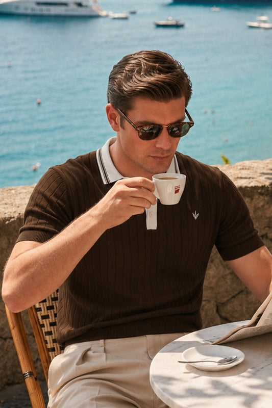 CHOCOLATE KNITTED SAILOR POLO