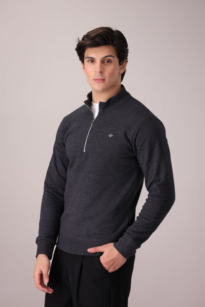 CHARCOAL TEXTURED KNIT QUARTER ZIPPER