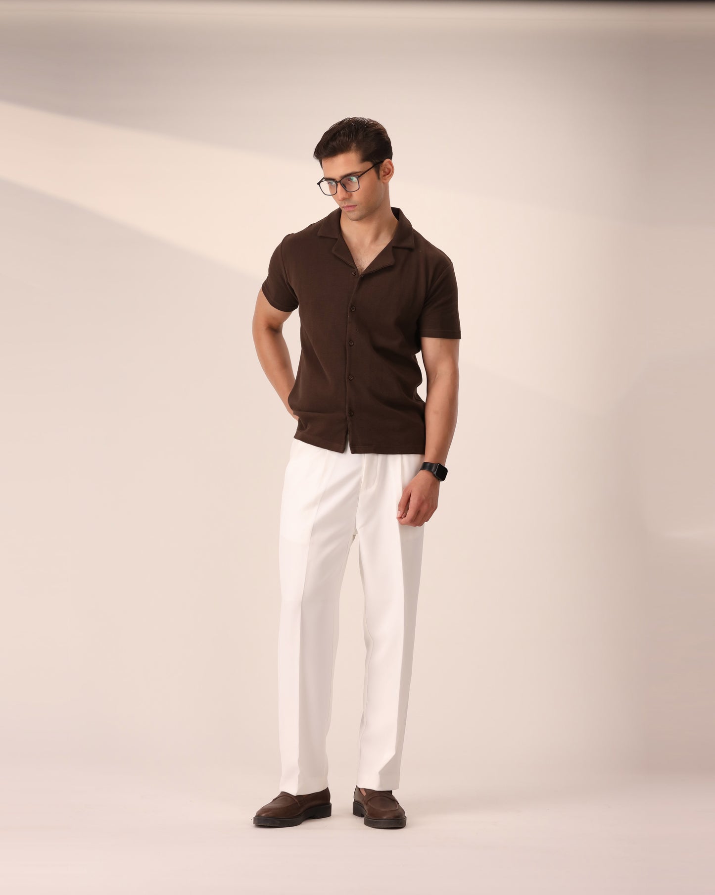 DARK BROWN WAFFLE KNIT CUBAN SHIRT