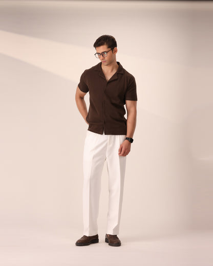 DARK BROWN WAFFLE KNIT CUBAN SHIRT