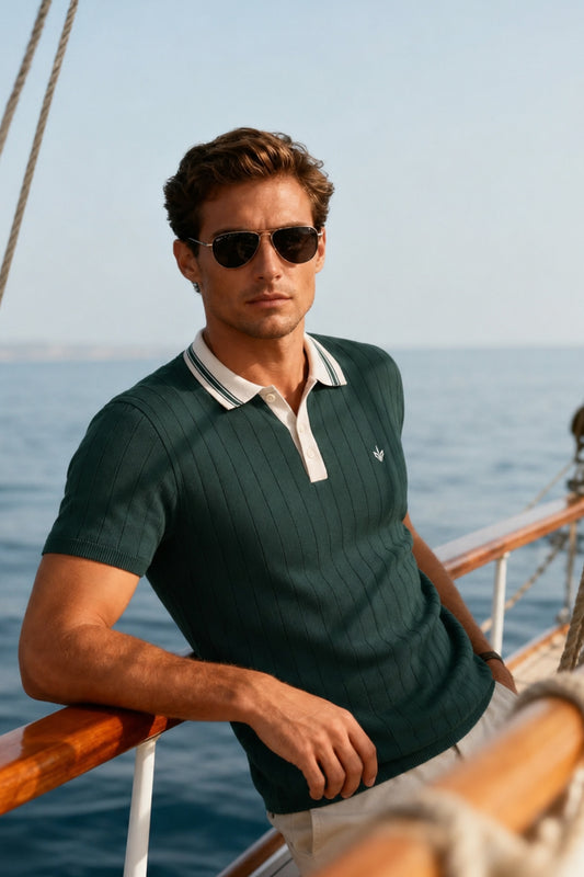 DARK GREEN KNITTED SAILOR POLO
