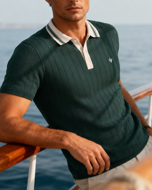 DARK GREEN KNITTED SAILOR POLO