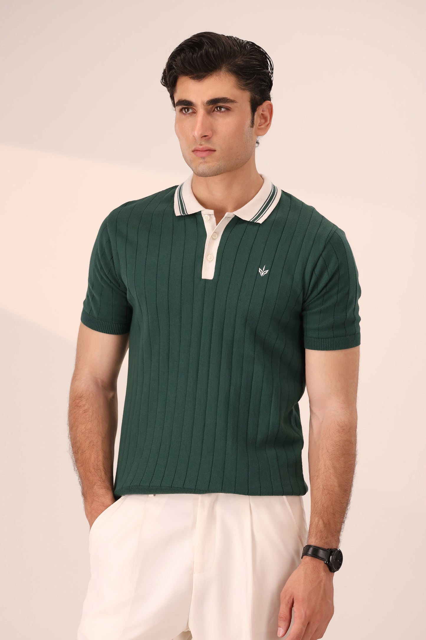DARK GREEN KNITTED SAILOR POLO