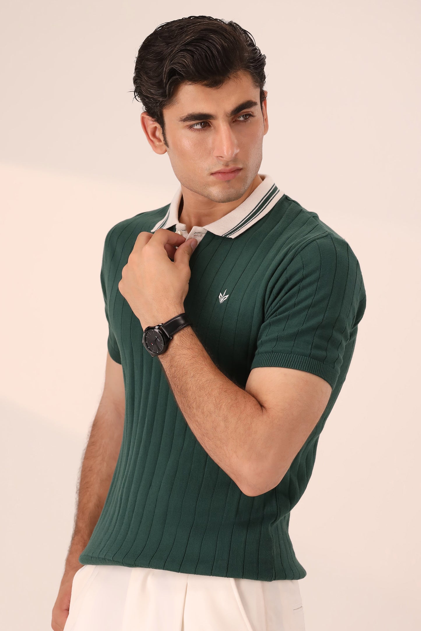 DARK GREEN KNITTED SAILOR POLO