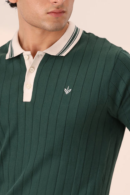 DARK GREEN KNITTED SAILOR POLO