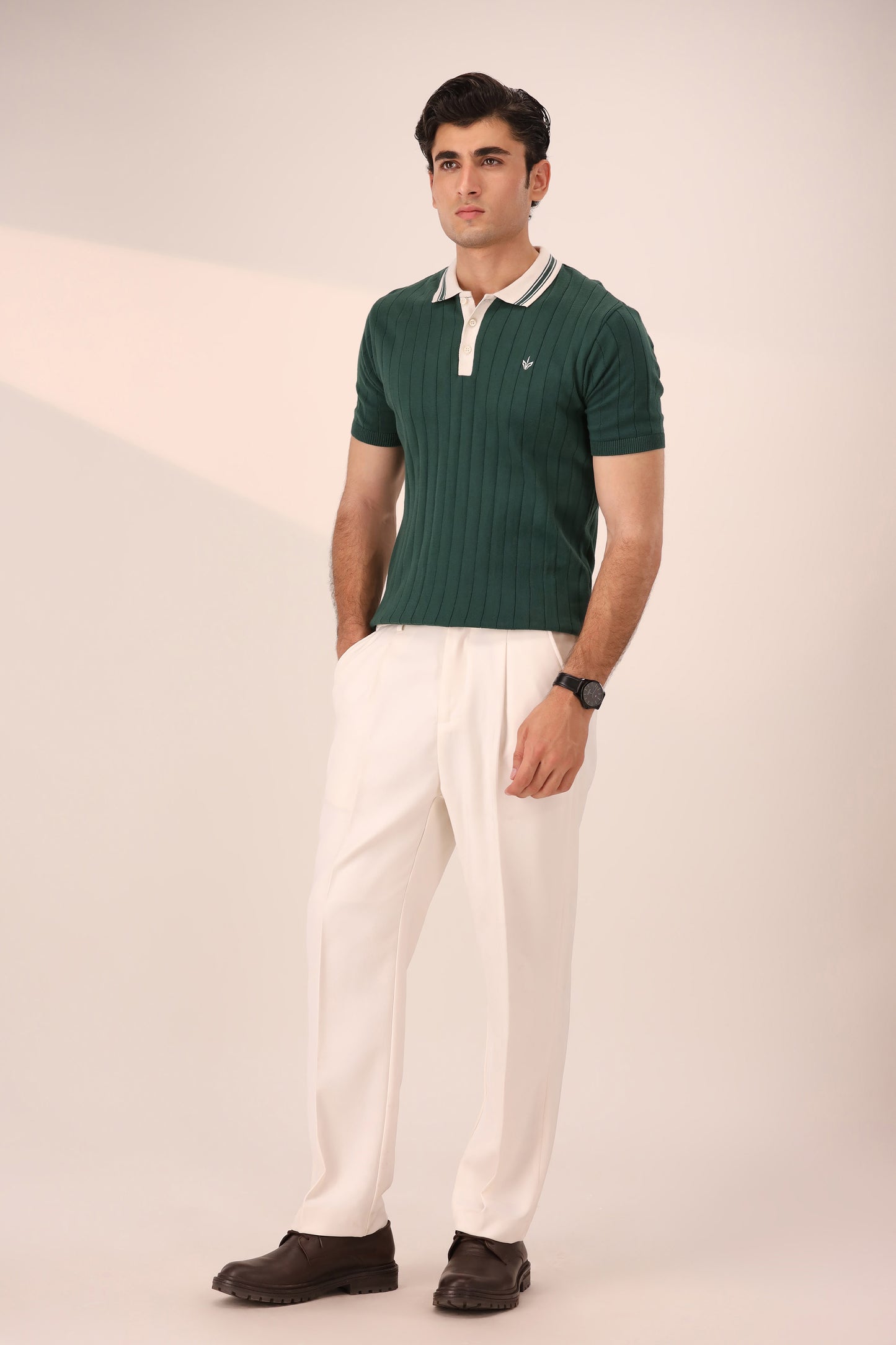 DARK GREEN KNITTED SAILOR POLO