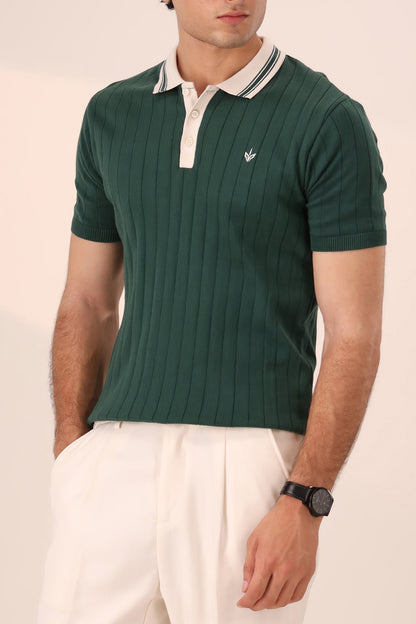 DARK GREEN KNITTED SAILOR POLO