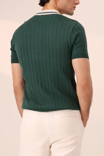 DARK GREEN KNITTED SAILOR POLO