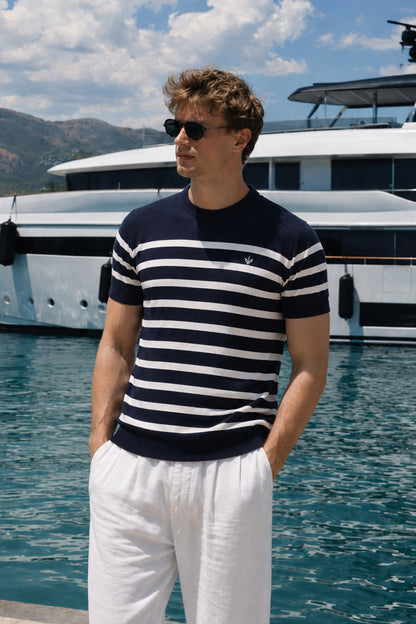 DARK NAVY BRETON KNIT CREW
