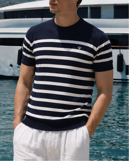 DARK NAVY BRETON KNIT CREW