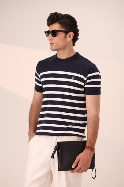 DARK NAVY BRETON KNIT CREW