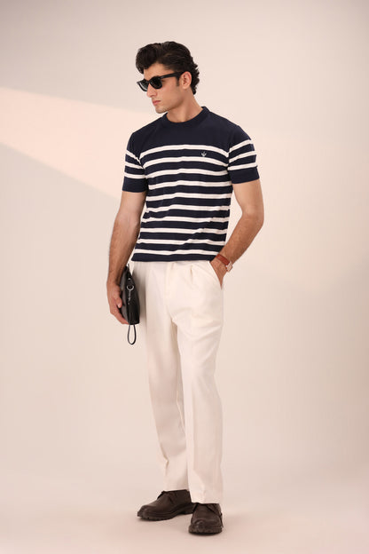 DARK NAVY BRETON KNIT CREW